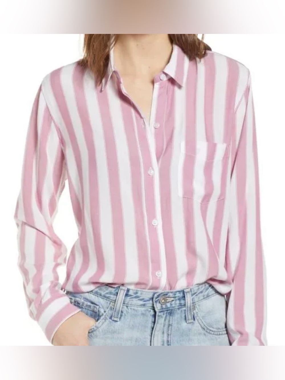 Women’s Rails Pink & White Striped Dana Bali Button-Front Shirt ~ Large
